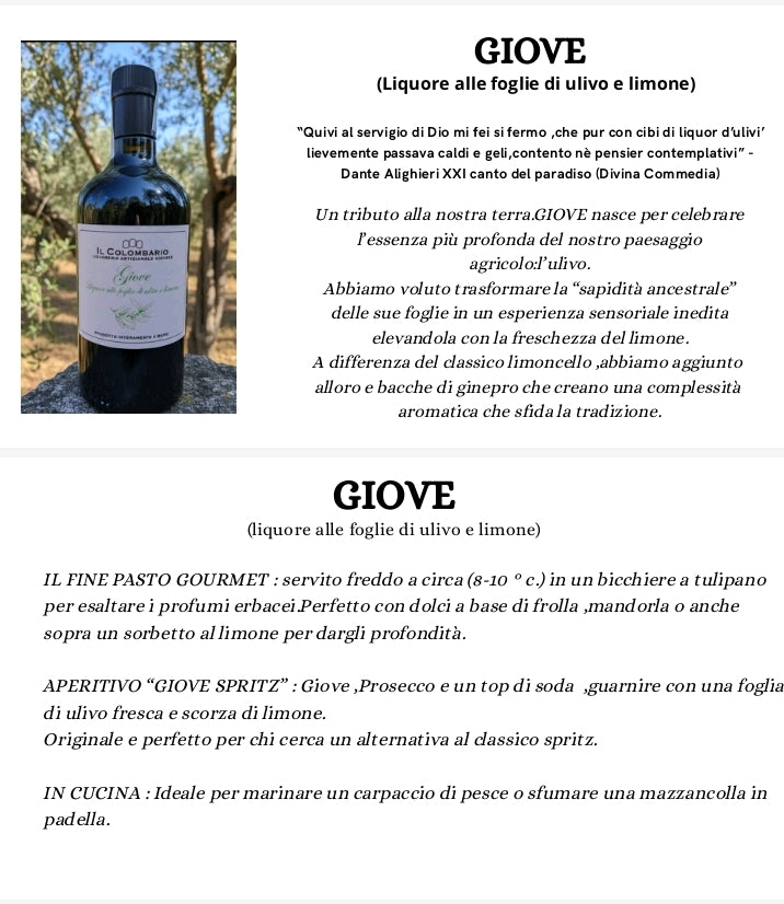 Giove, liquore alle foglie di ulivo e limone